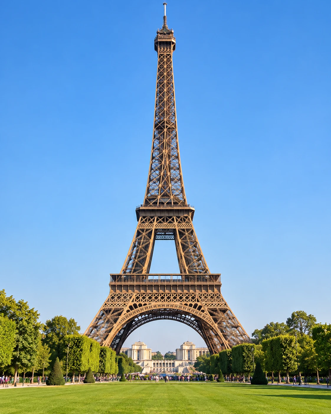 The Eiffel Tower seen from the Champ de Mars.
